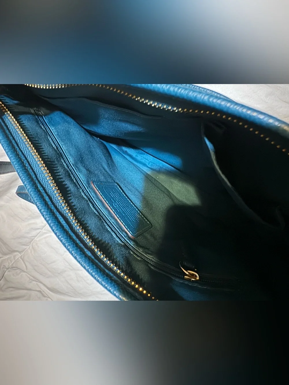 COACH Signature Canvas File Crossbody Bag Brown & Electric Blue Accent